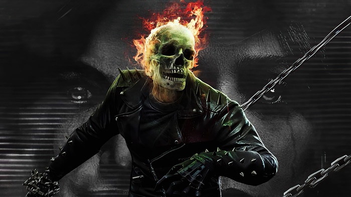 Ghost Rider with flaming skull and chains