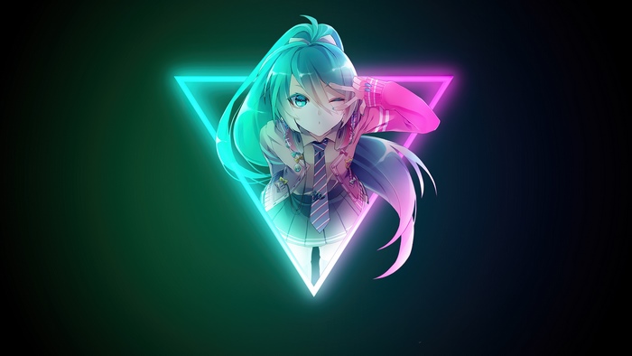 Anime Girl in Neon Triangle 4K