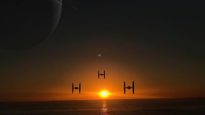 Star Wars Death Star and TIE Fighters at Sunset