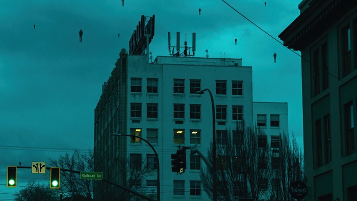 Digital art with floating figures