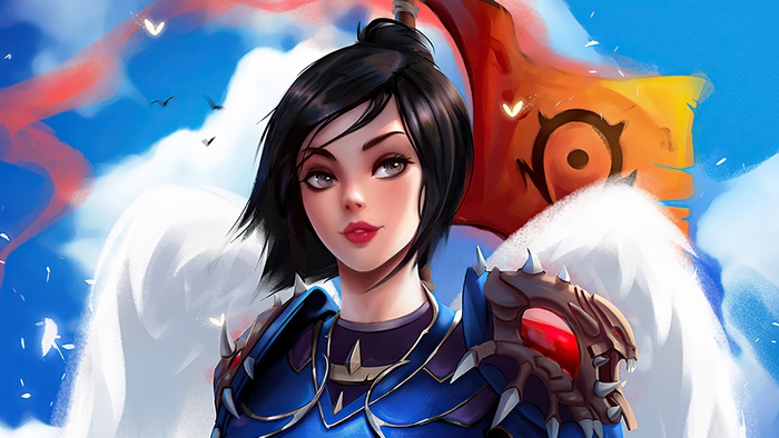 Female warrior with wings and banner from World of Warcraft