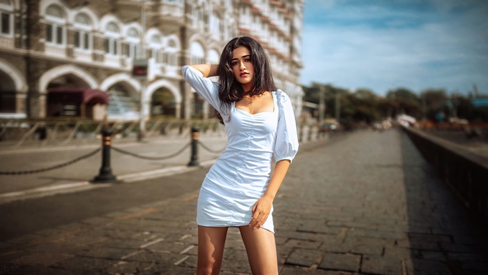Model in white dress at Taj Mahal Palace Hotel