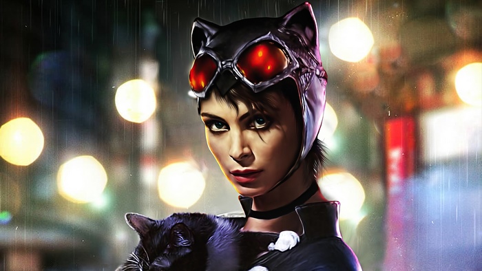 Catwoman with a black cat, digital art