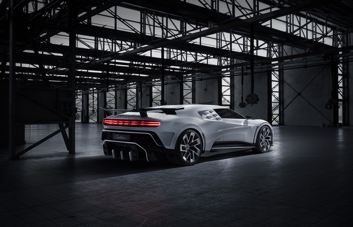 Bugatti Centodieci in a dark industrial building