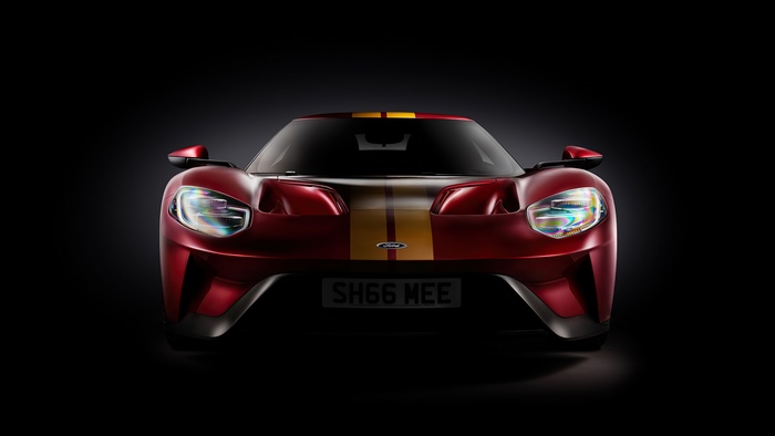 Ford GT car with yellow stripes