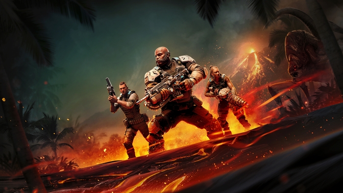 Gears 5 characters in a volcanic jungle