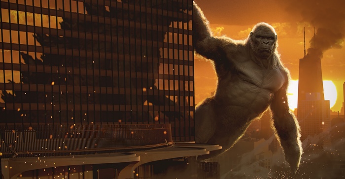 King Kong climbing a skyscraper in a city