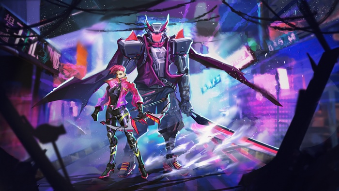 Cyberpunk fighters in a neon city