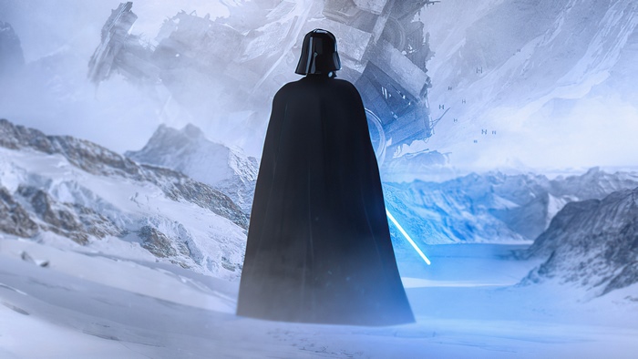 Darth Vader from Star Wars on a snowy planet