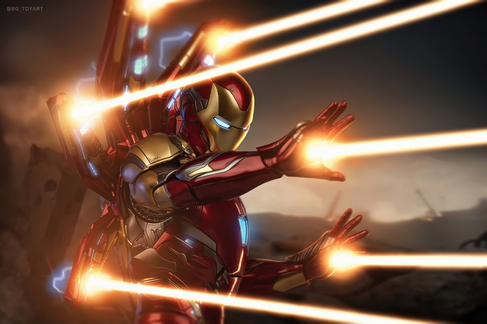 Iron Man firing repulsor rays