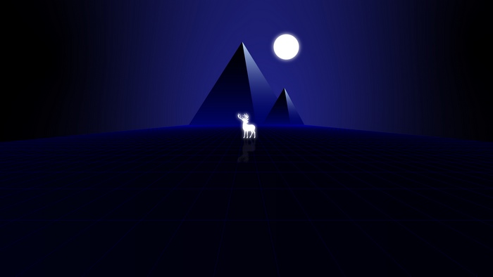 Minimalist Synthwave Deer and Pyramids under Moon