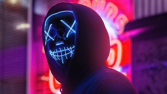 Neon Mask Hoodie Digital Art 4K