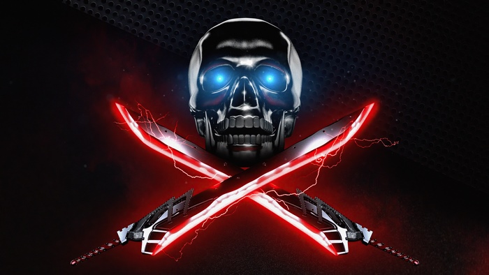 Skull with crossed glowing swords