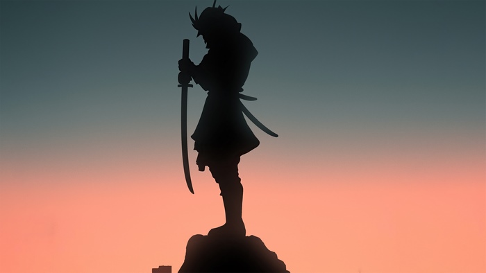 Silhouette of a Samurai with a Sword at Sunset