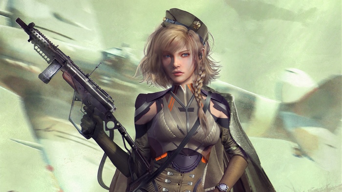 Woman in military uniform holding a rifle