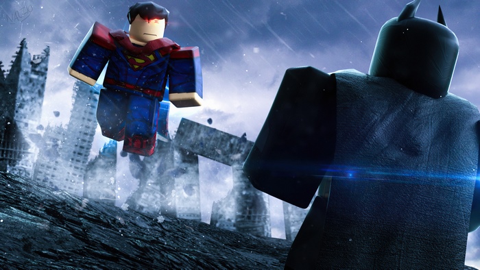 Superman vs Batman in destroyed city