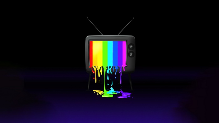 Retro TV with rainbow paint dripping
