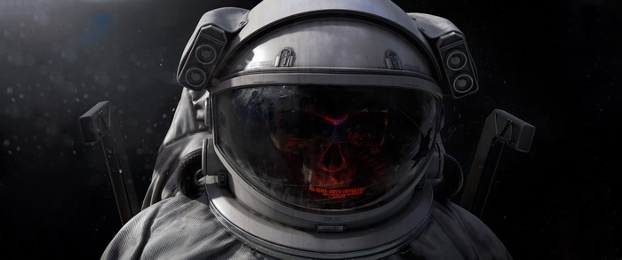 Astronaut with a skull reflection in helmet
