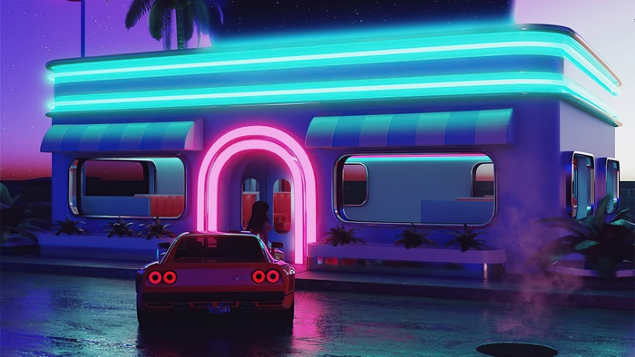 Retrowave Neon Digital Artwork 4K