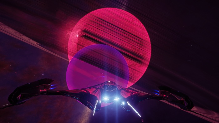 Elite Dangerous 4K spaceship near ringed planets