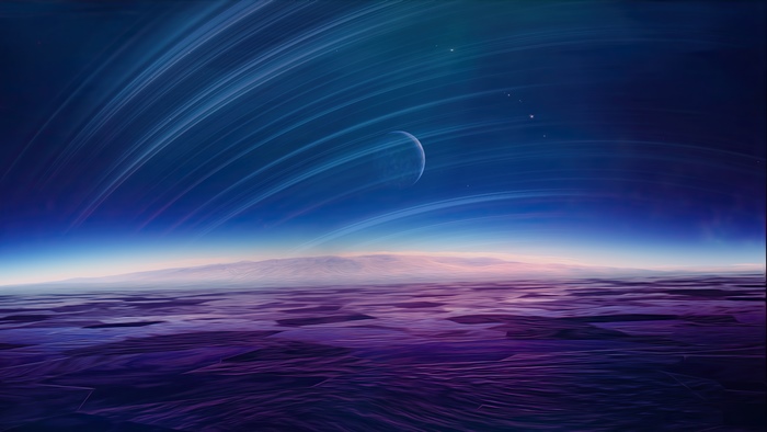 Alien planet with rings and moon