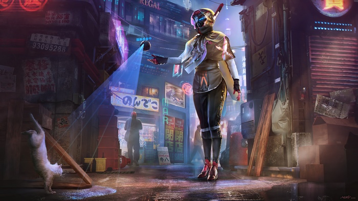 Cyberpunk character in a neon-lit alleyway