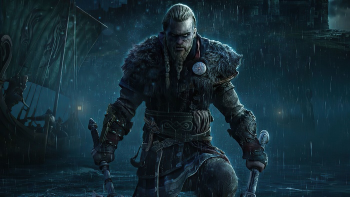 Eivor from Assassin's Creed Valhalla in the rain