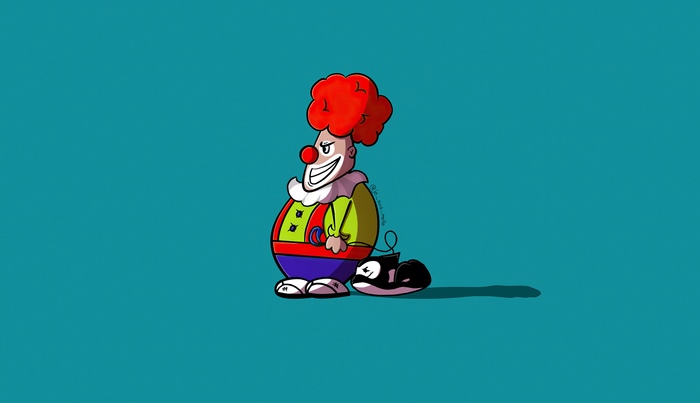 Minimalist artwork of a clown with a toy