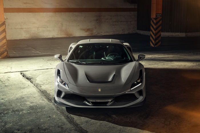 Ferrari F8 Tributo in a parking garage