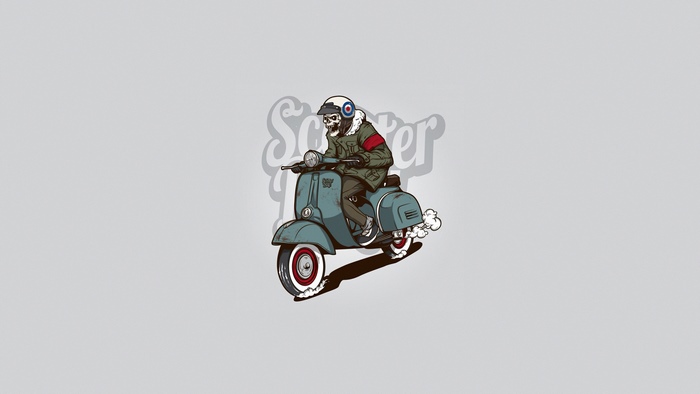 Skull riding a scooter