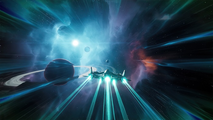 Everspace 2 spaceship traveling through nebula 4K