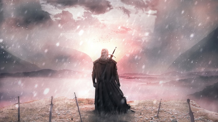 Geralt of Rivia from The Witcher in a snowy landscape