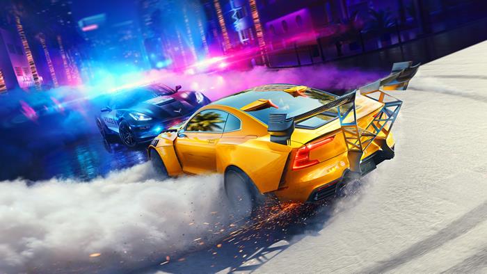 Need for Speed Heat: Yellow and Blue Cars in City