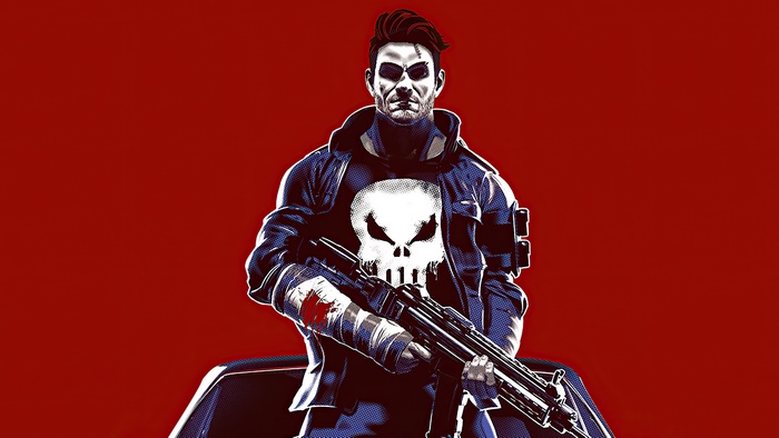 The Punisher with Skull Logo and Rifle
