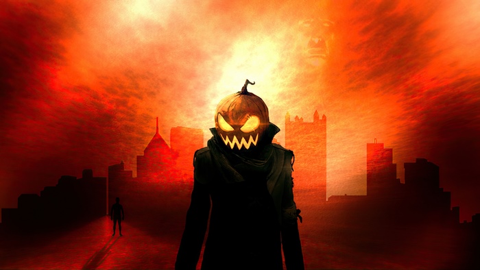Halloween Pumpkin Head Monster in City