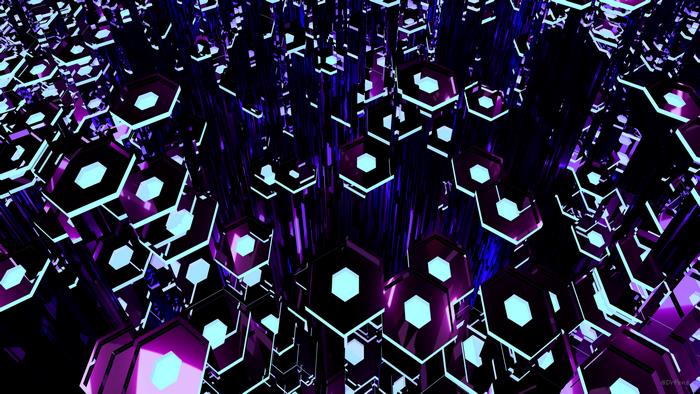 Abstract Hexagons with Purple and Cyan Glow