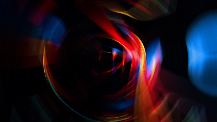 Abstract digital art with red, blue, and yellow lights