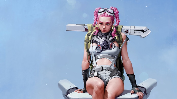 Sci-fi artwork of a woman with pink hair