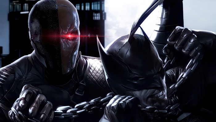 Deathstroke and Batman chained together