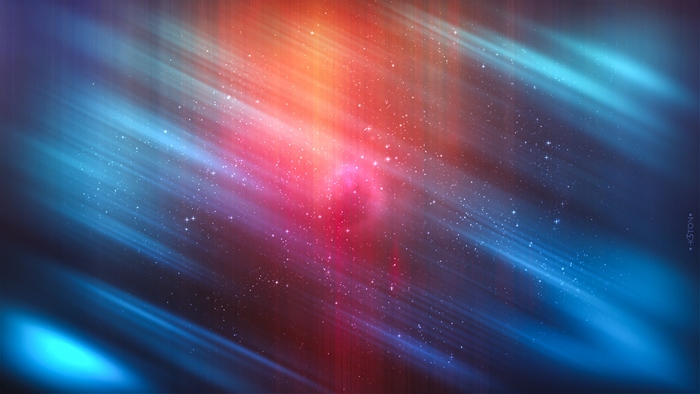 Abstract digital art with colorful light streaks and stars
