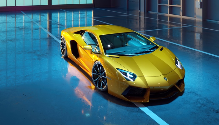 Yellow Lamborghini Aventador 4K CGI