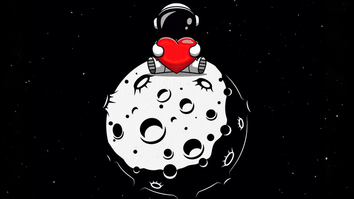 Astronaut holding a heart on the moon