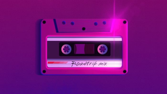 Retro Cassette Tape with "Roadtrip mix" label