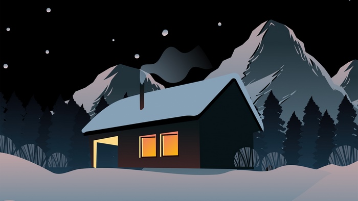Cozy Mountain House at Night Illustration