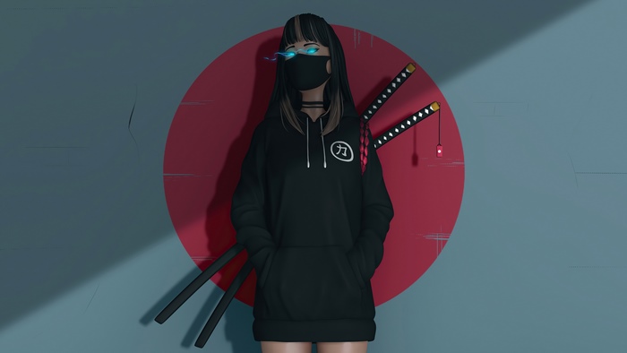 Anime girl with swords and mask
