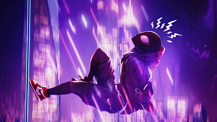 Miles Morales from Spider-Man: Into the Spider-Verse falling