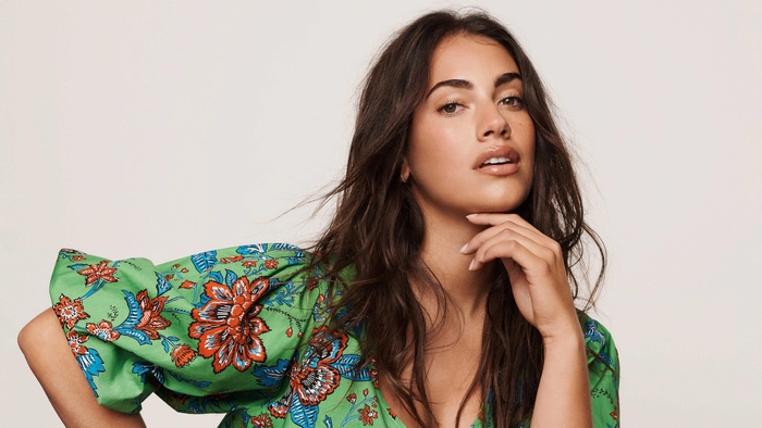 Lorena Duran in a floral print top