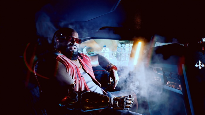 Man with cybernetic arm in Cyberpunk 2077