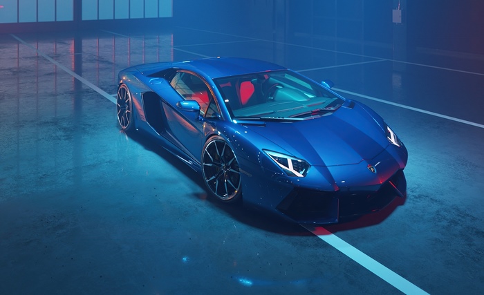 Blue Lamborghini Aventador 4K CGI