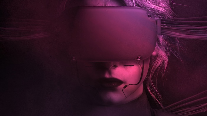 Cyberpunk artwork of a woman with VR headset